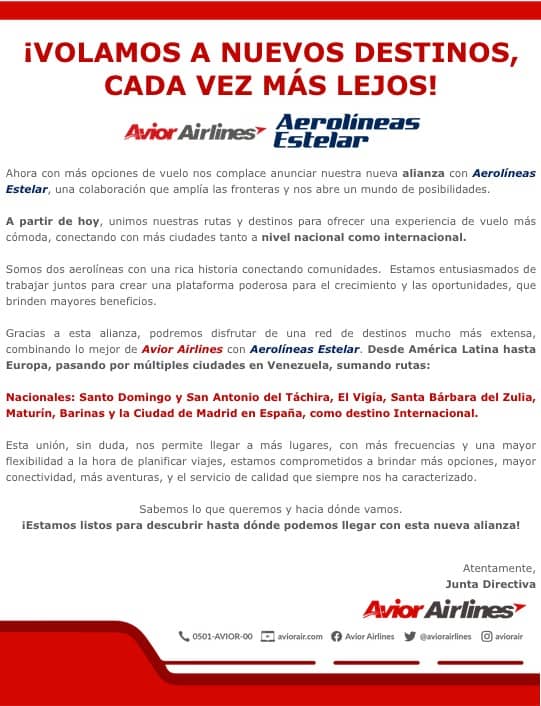 aerolíneas venezolanas comunicado