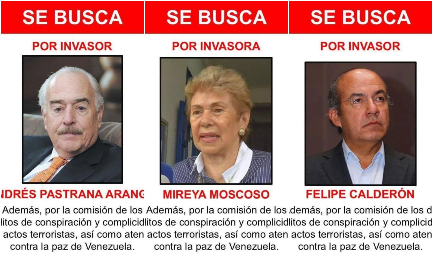 Cicpc publicó carteles de “Se busca” en contra de los expresidentes que apoyan a Edmundo González